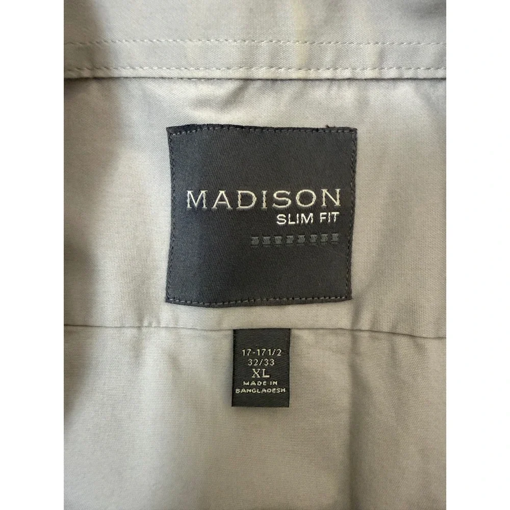 Madison Slim Fit Dress Shirt Mens XL 17-17.5 32/33 Light Gray Long Sleeve Button
